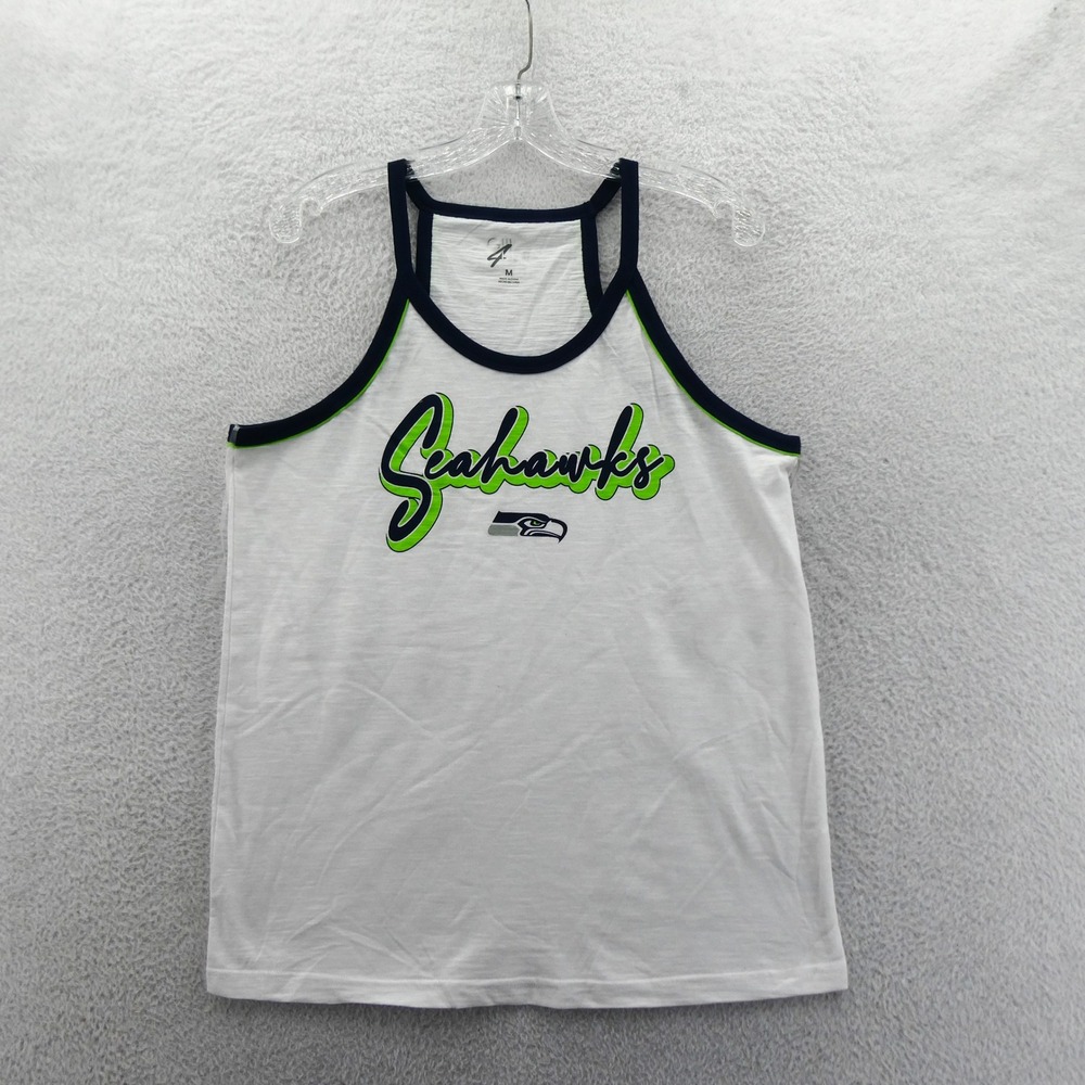 G-III Shirt Womens Medium Seattle Seahawks White Navy Blue Tank Top NFL Fan Gear